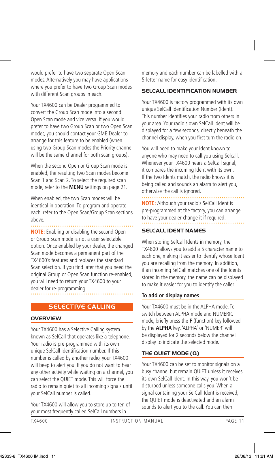 Selective calling | GME TX4600 User Manual | Page 11 / 32