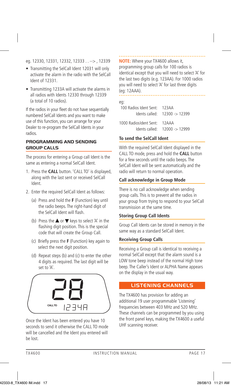 Listening channels | GME TX4600 User Manual | Page 17 / 32