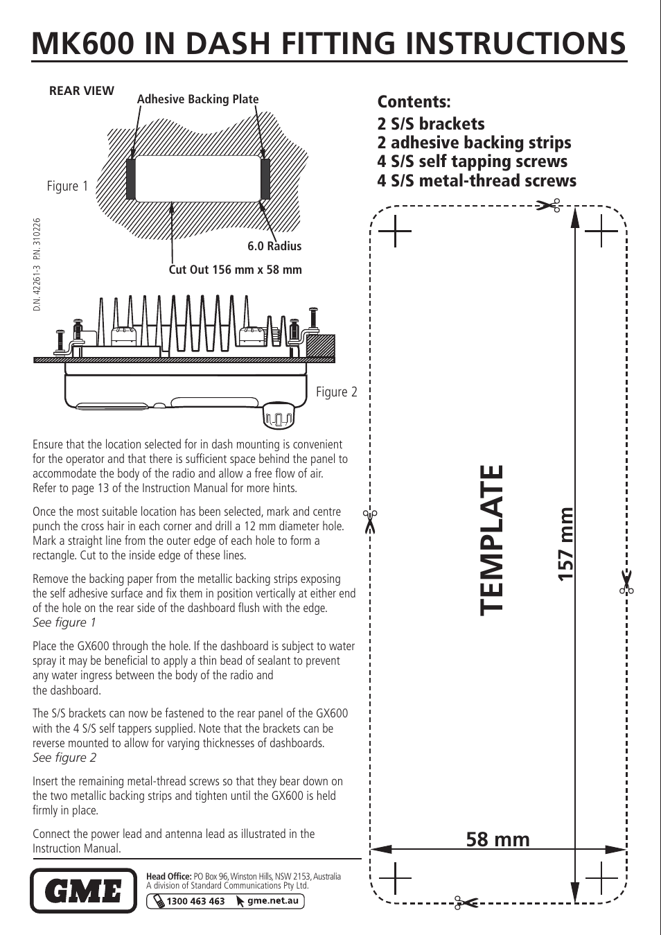 Mk600 in dash fitting instructions, Templ a te | GME GX600 User Manual | Page 13 / 15