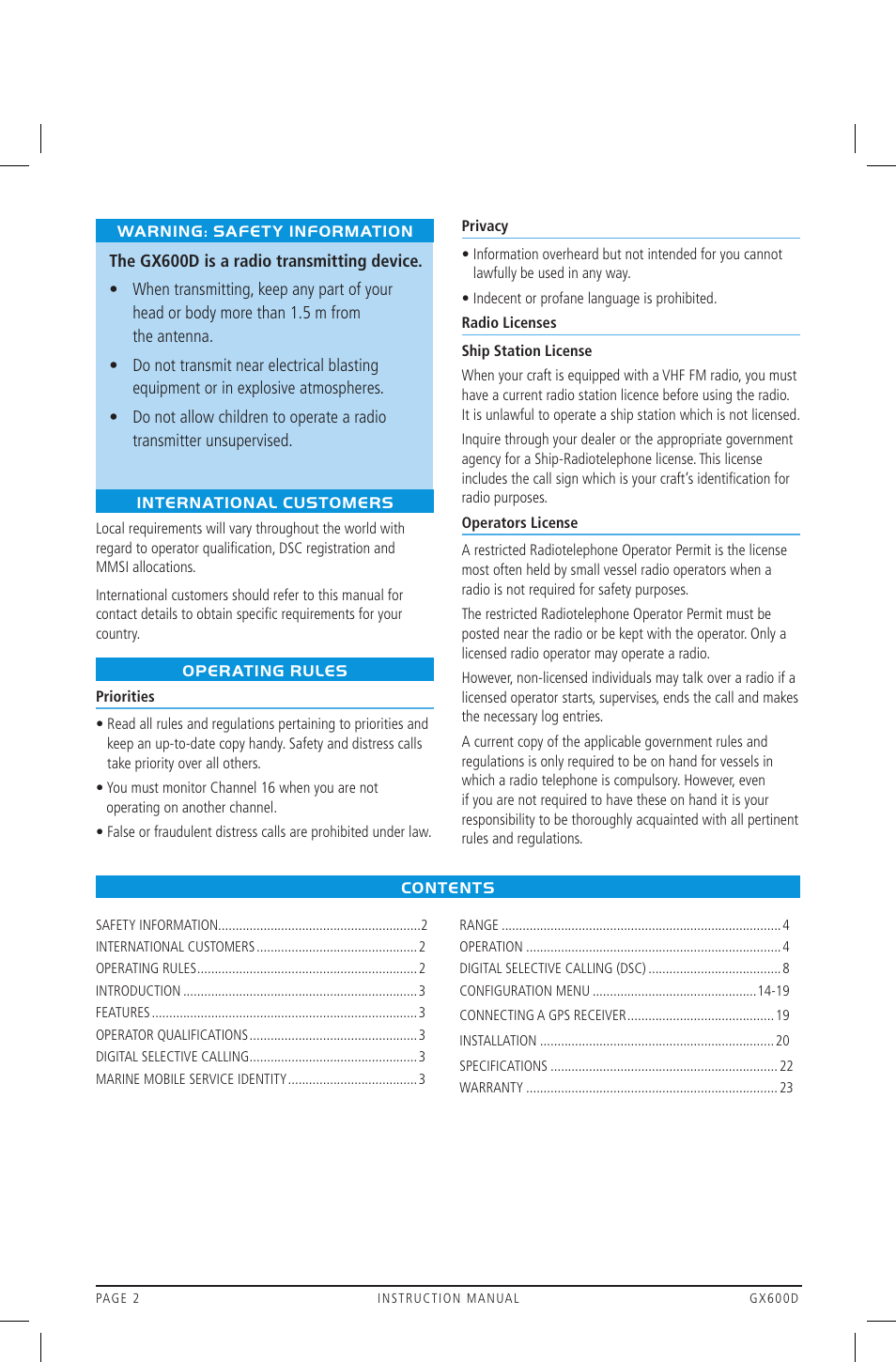 GME GX600DB User Manual | Page 2 / 27