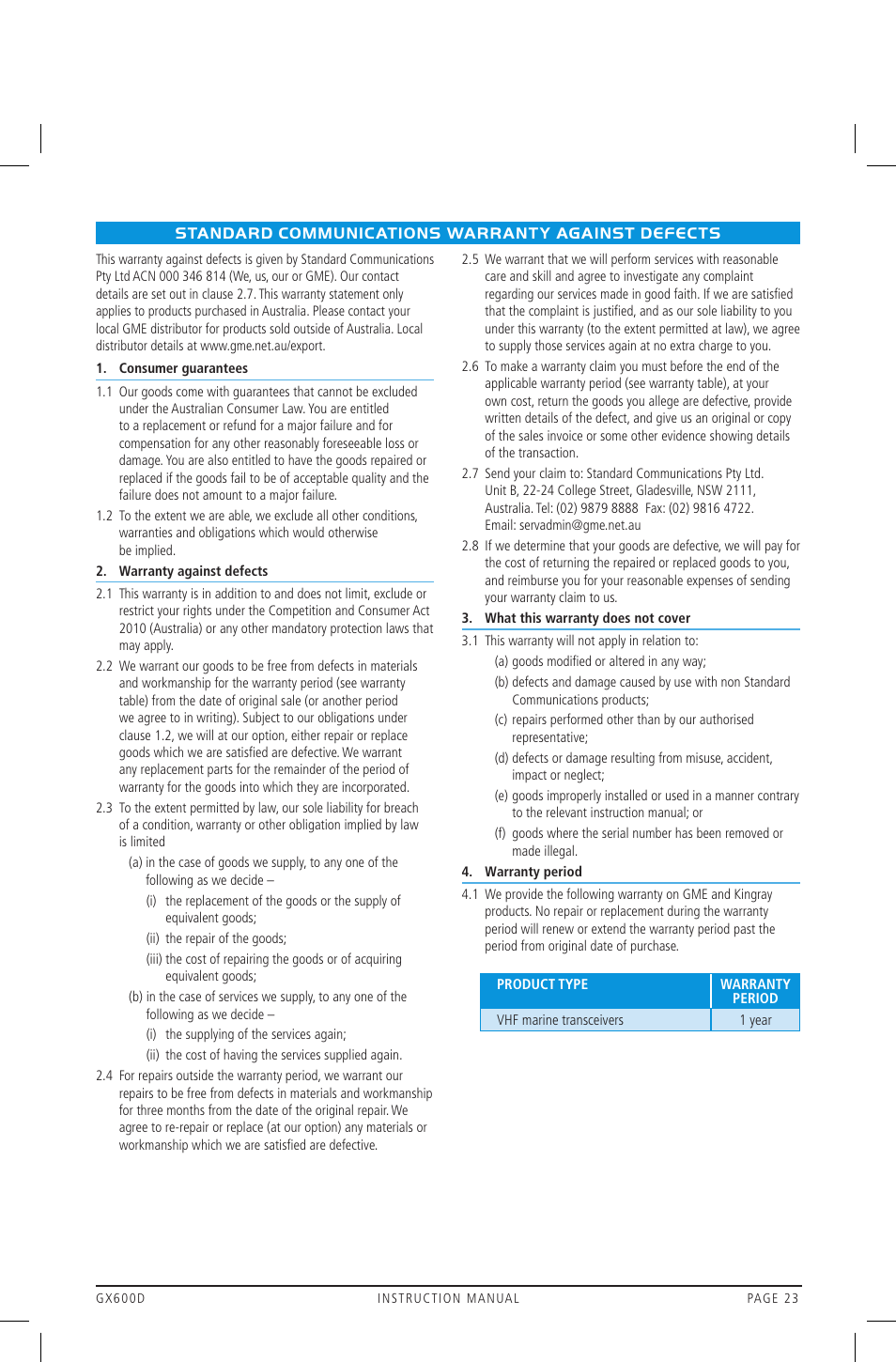 GME GX600DB User Manual | Page 23 / 27