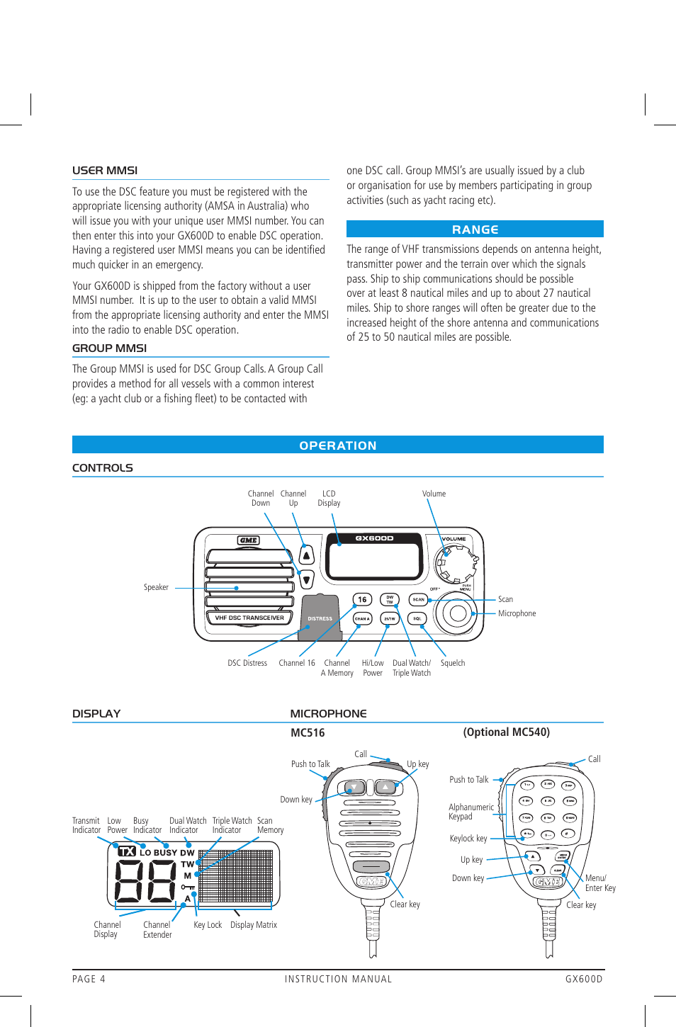 Operation, Range | GME GX600DB User Manual | Page 4 / 27