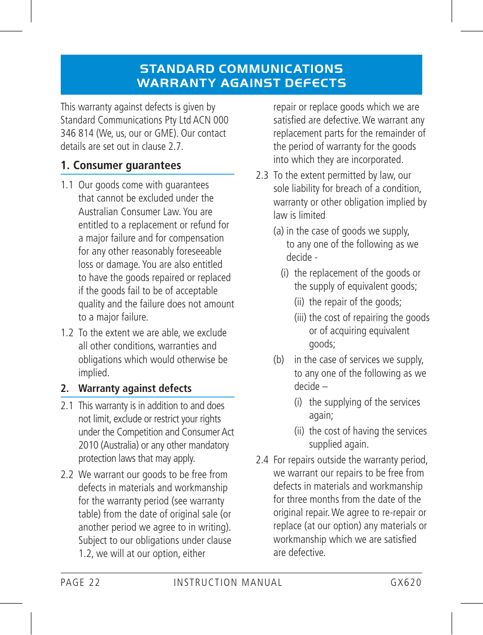 GME GX620 User Manual | Page 22 / 24