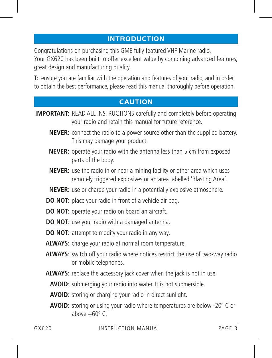 GME GX620 User Manual | Page 3 / 24