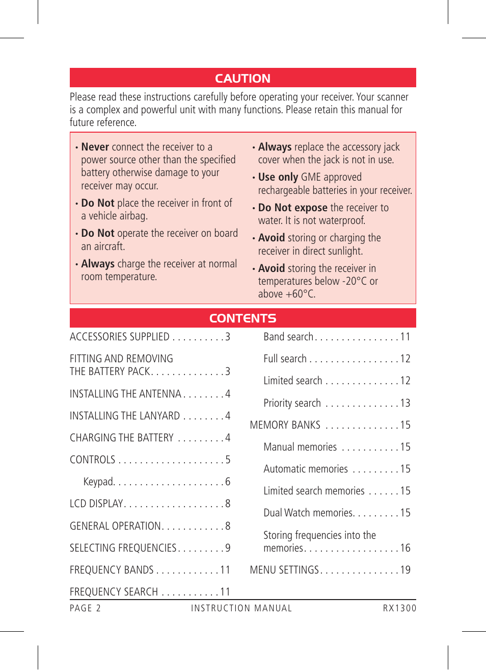 GME RX1300 User Manual | Page 2 / 28