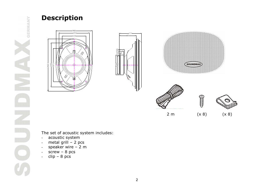 Description | SoundMax SM-CSA694 User Manual | Page 2 / 13