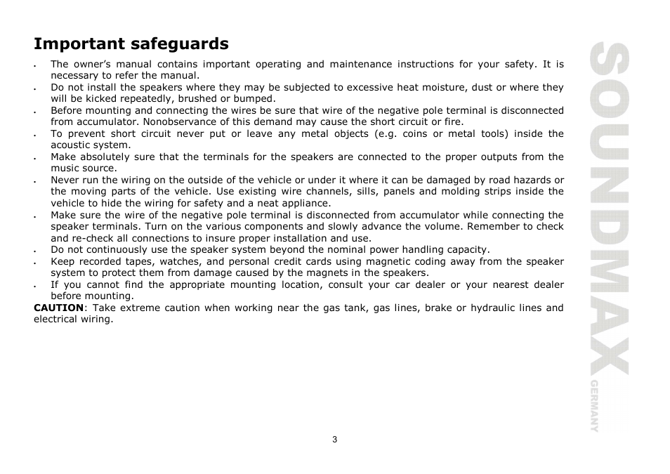 Important safeguards | SoundMax SM-CSA694 User Manual | Page 3 / 13