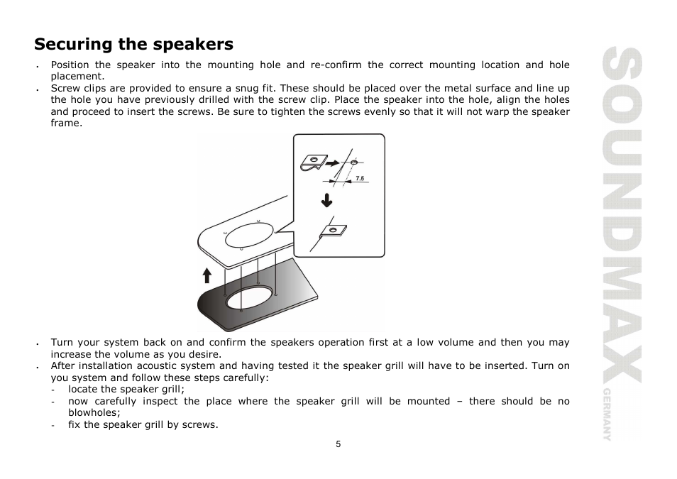 Securing the speakers | SoundMax SM-CSA694 User Manual | Page 5 / 13