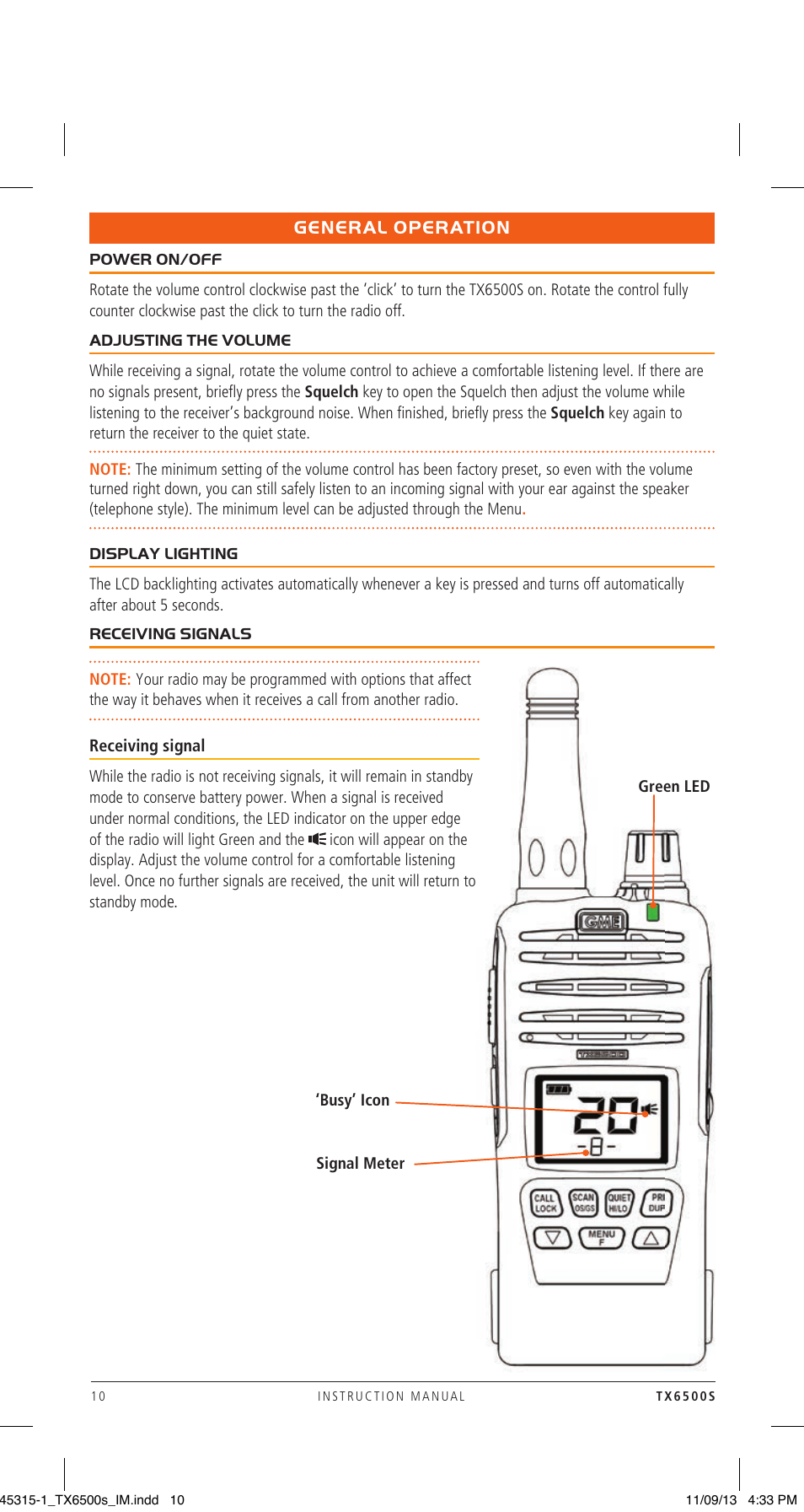 General operation | GME TX6500S User Manual | Page 10 / 44