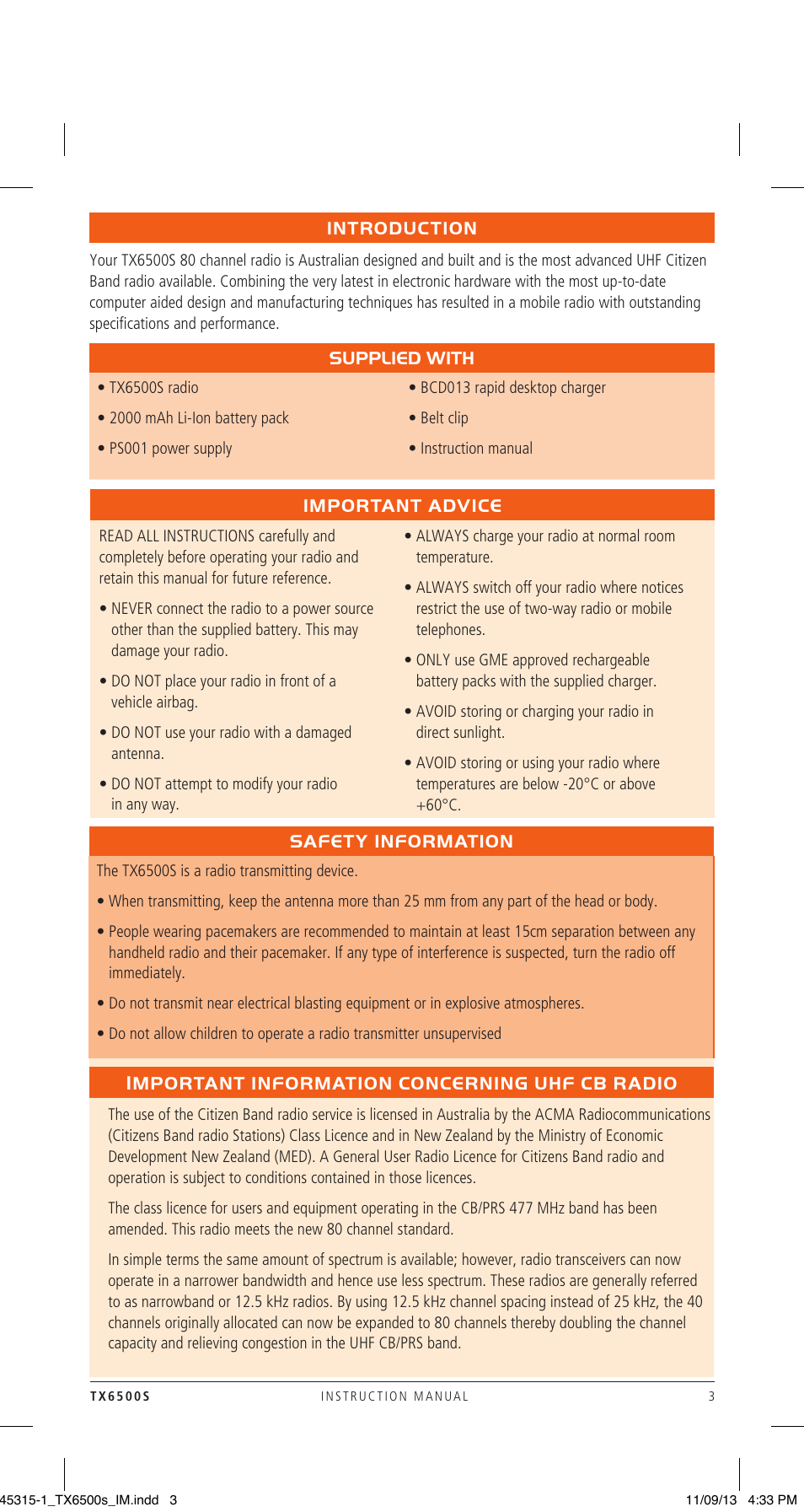 GME TX6500S User Manual | Page 3 / 44