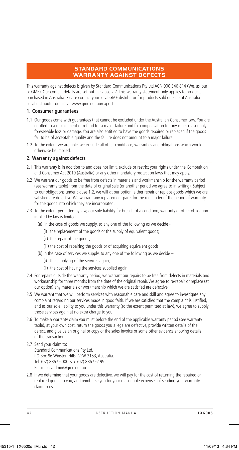 GME TX6500S User Manual | Page 42 / 44