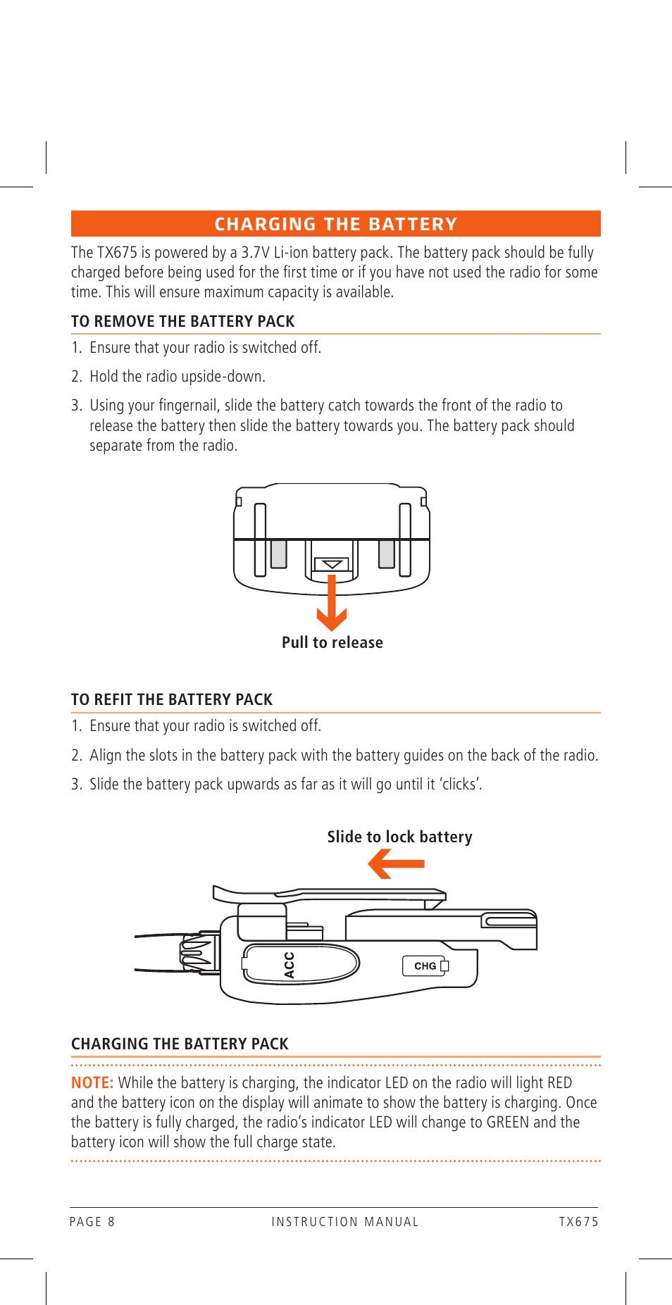 Charging the battery | GME TX675TP User Manual | Page 8 / 24