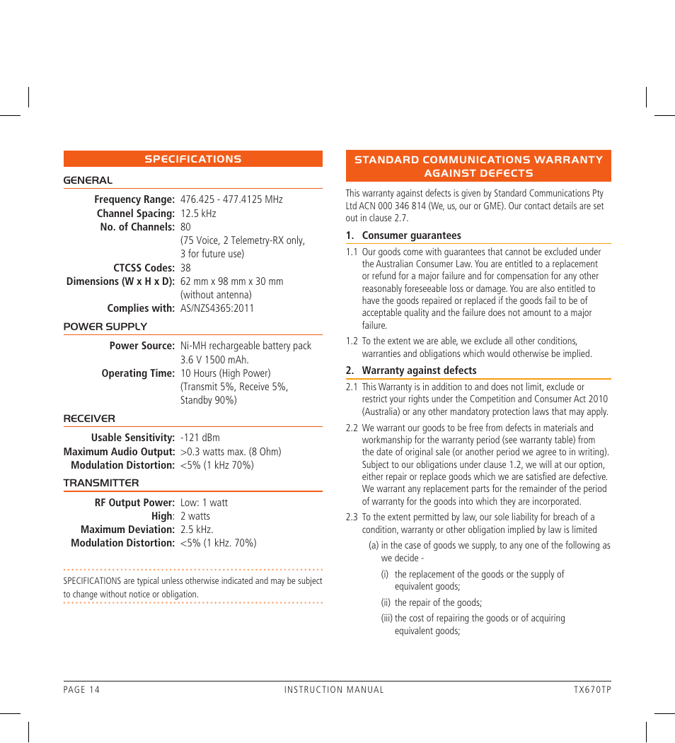 GME TX670TP User Manual | Page 14 / 16