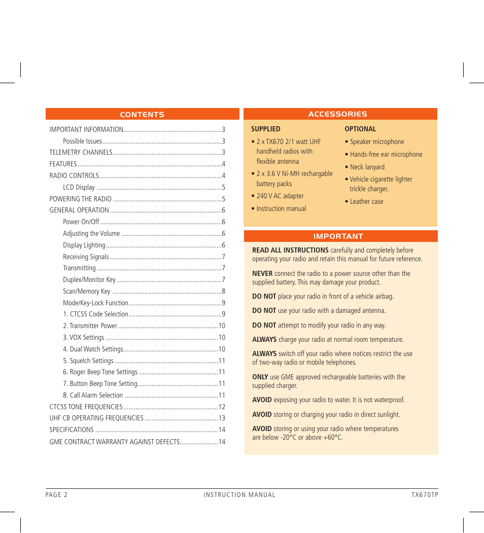 GME TX670TP User Manual | Page 2 / 16