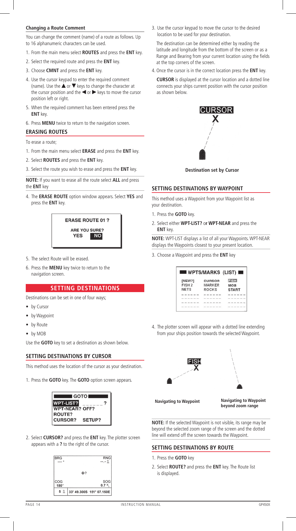 Setting destinations | GME GP450XB User Manual | Page 14 / 32