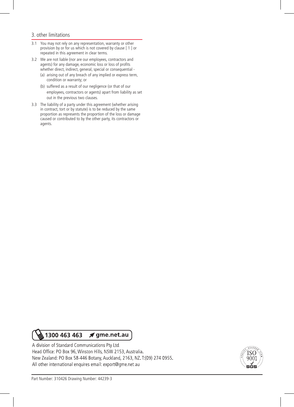 Other limitations | GME RC90 User Manual | Page 12 / 12