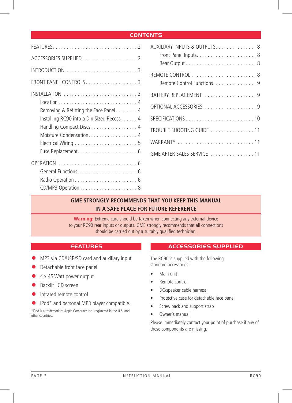 GME RC90 User Manual | Page 2 / 12