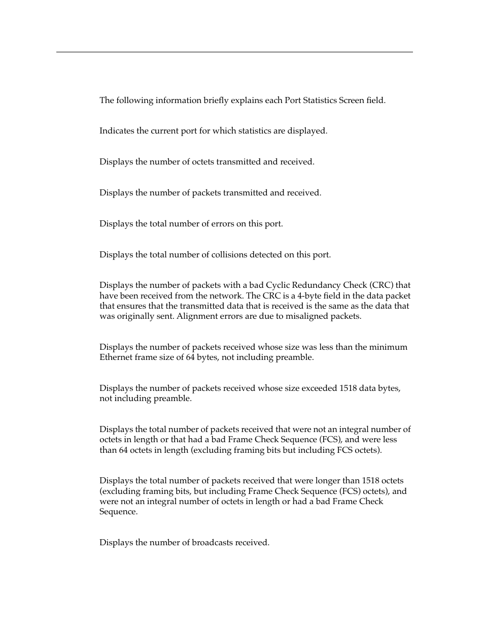 Port statistics screen fields | Cabletron Systems 9E423-36 User Manual | Page 10 / 16