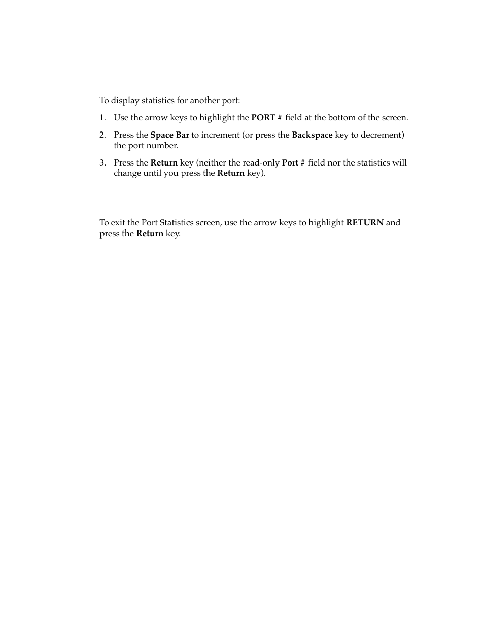 Displaying statistics for another port, Exiting the port statistics screen | Cabletron Systems 9E423-36 User Manual | Page 12 / 16