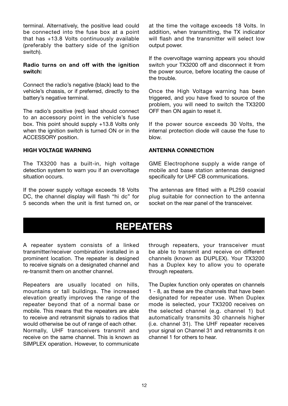 Repeaters | GME TX3200 User Manual | Page 12 / 16
