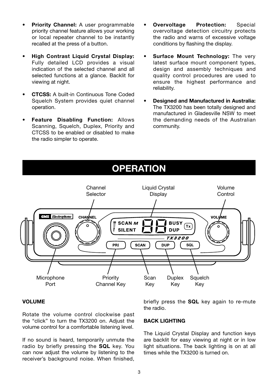 Operation | GME TX3200 User Manual | Page 3 / 16
