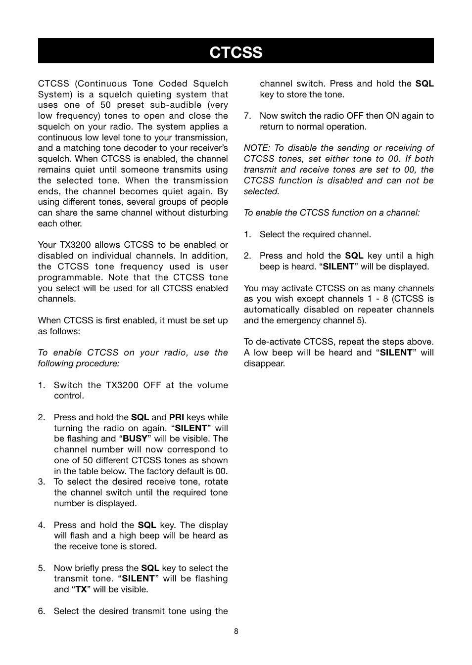 Ctcss | GME TX3200 User Manual | Page 8 / 16