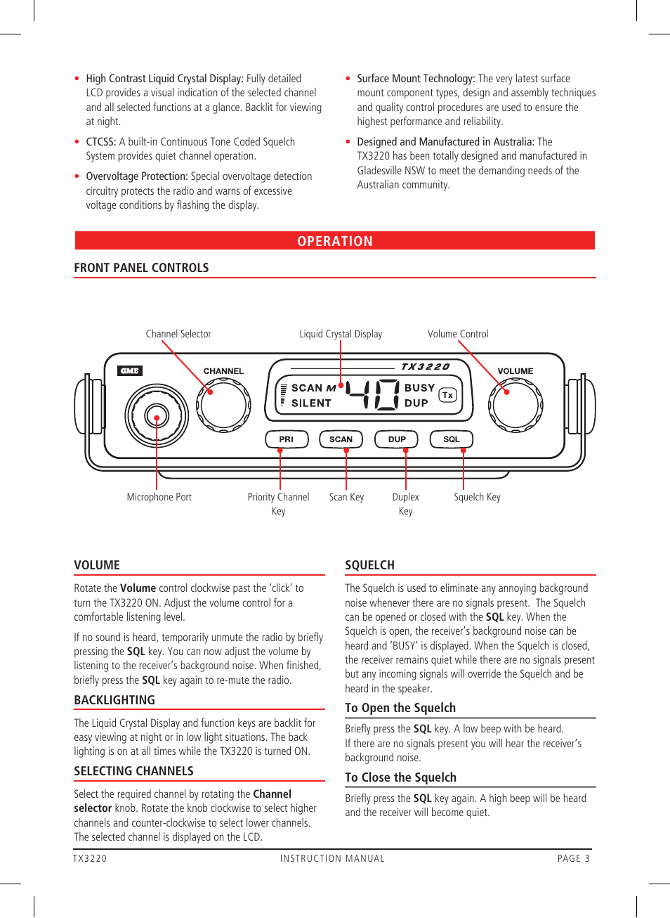 Operation | GME TX3220 User Manual | Page 3 / 12