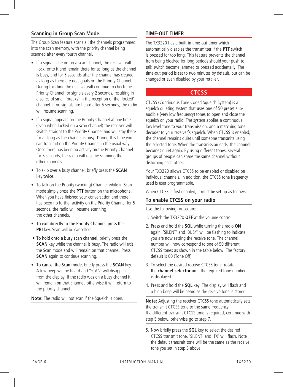Ctcss | GME TX3220 User Manual | Page 6 / 12