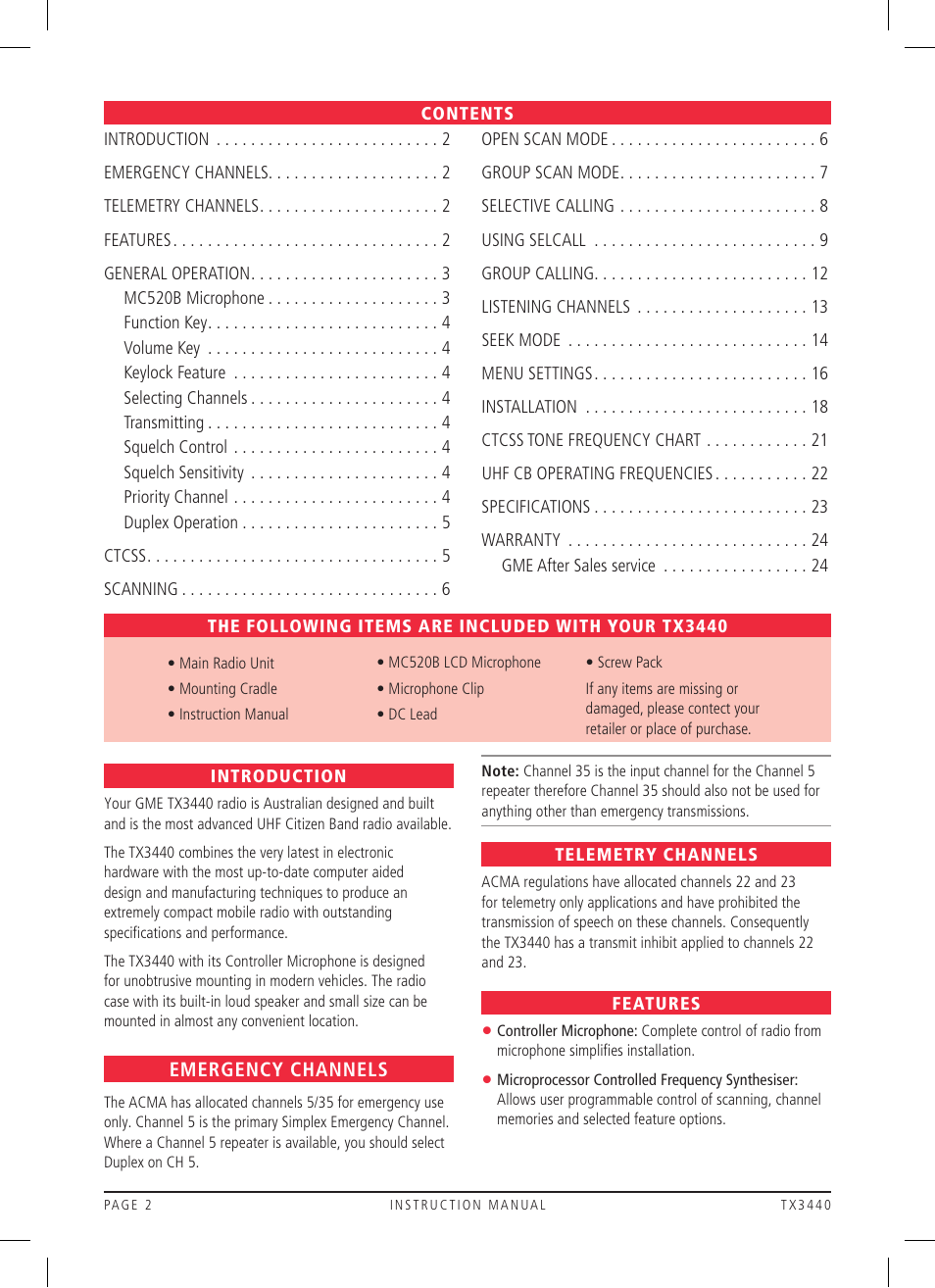 GME TX3440 User Manual | Page 2 / 24