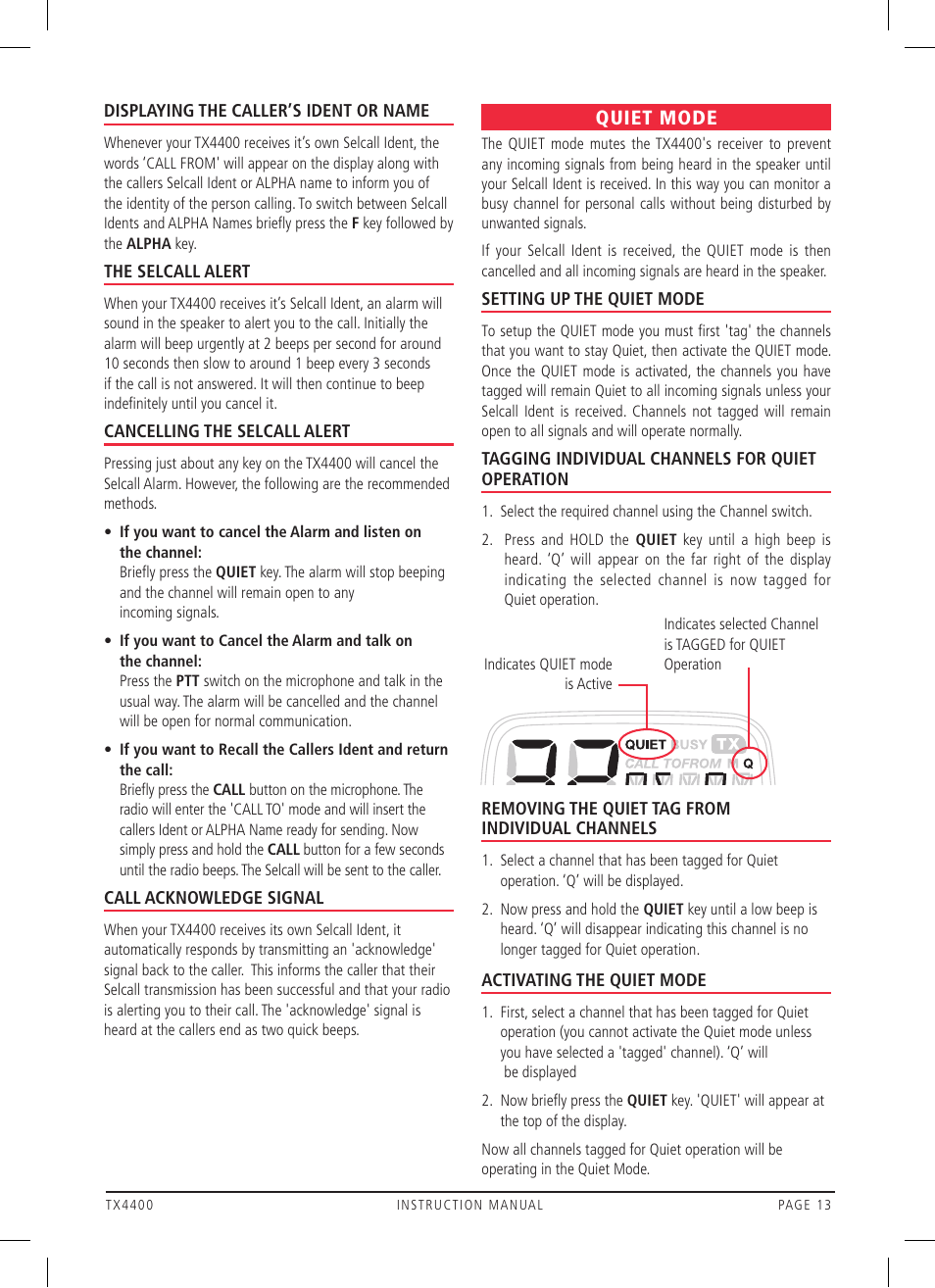 Quiet mode | GME TX4400 User Manual | Page 13 / 24