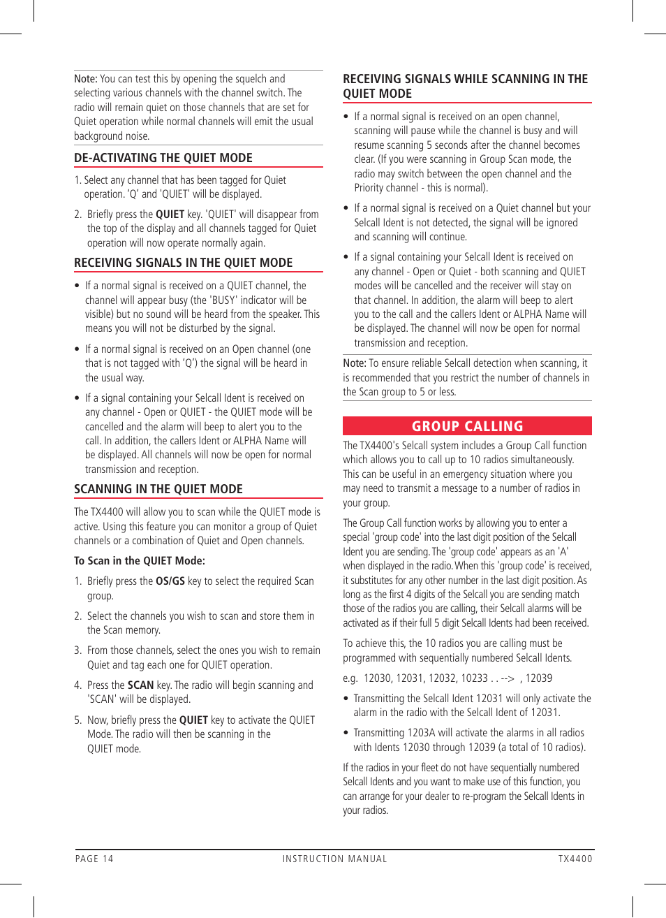 Group calling | GME TX4400 User Manual | Page 14 / 24