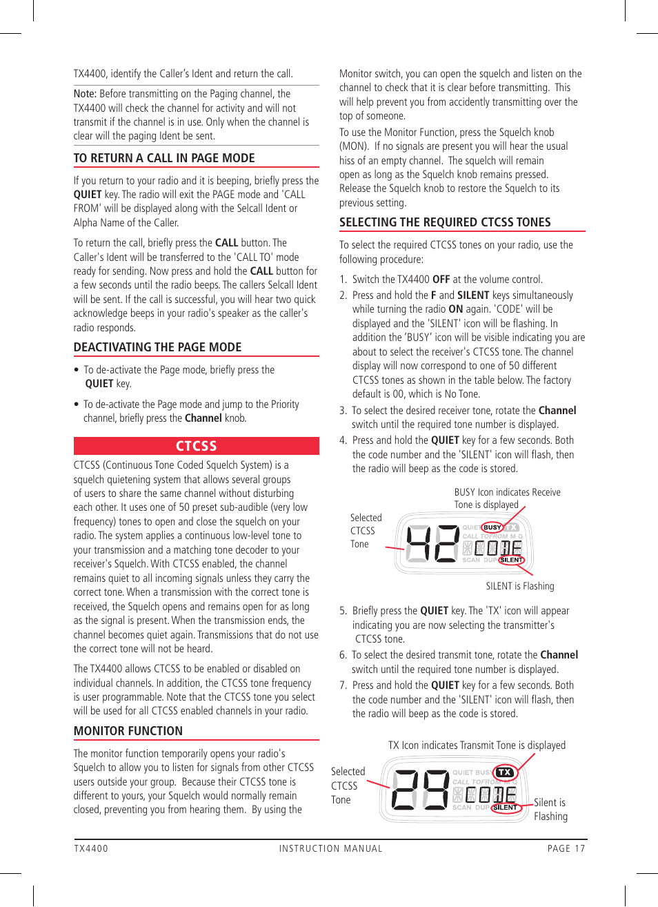 Ctcss | GME TX4400 User Manual | Page 17 / 24
