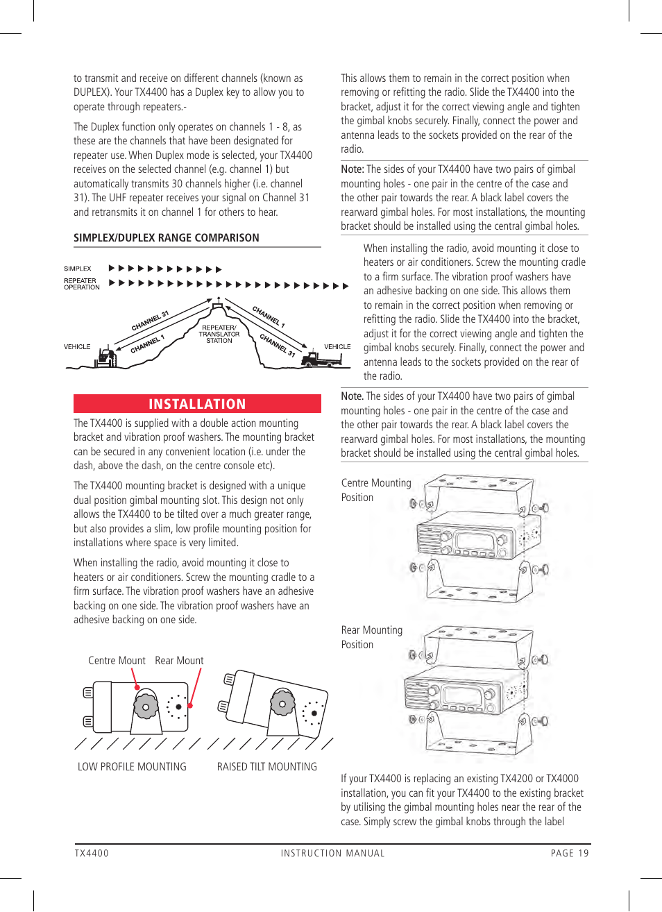 Installation | GME TX4400 User Manual | Page 19 / 24