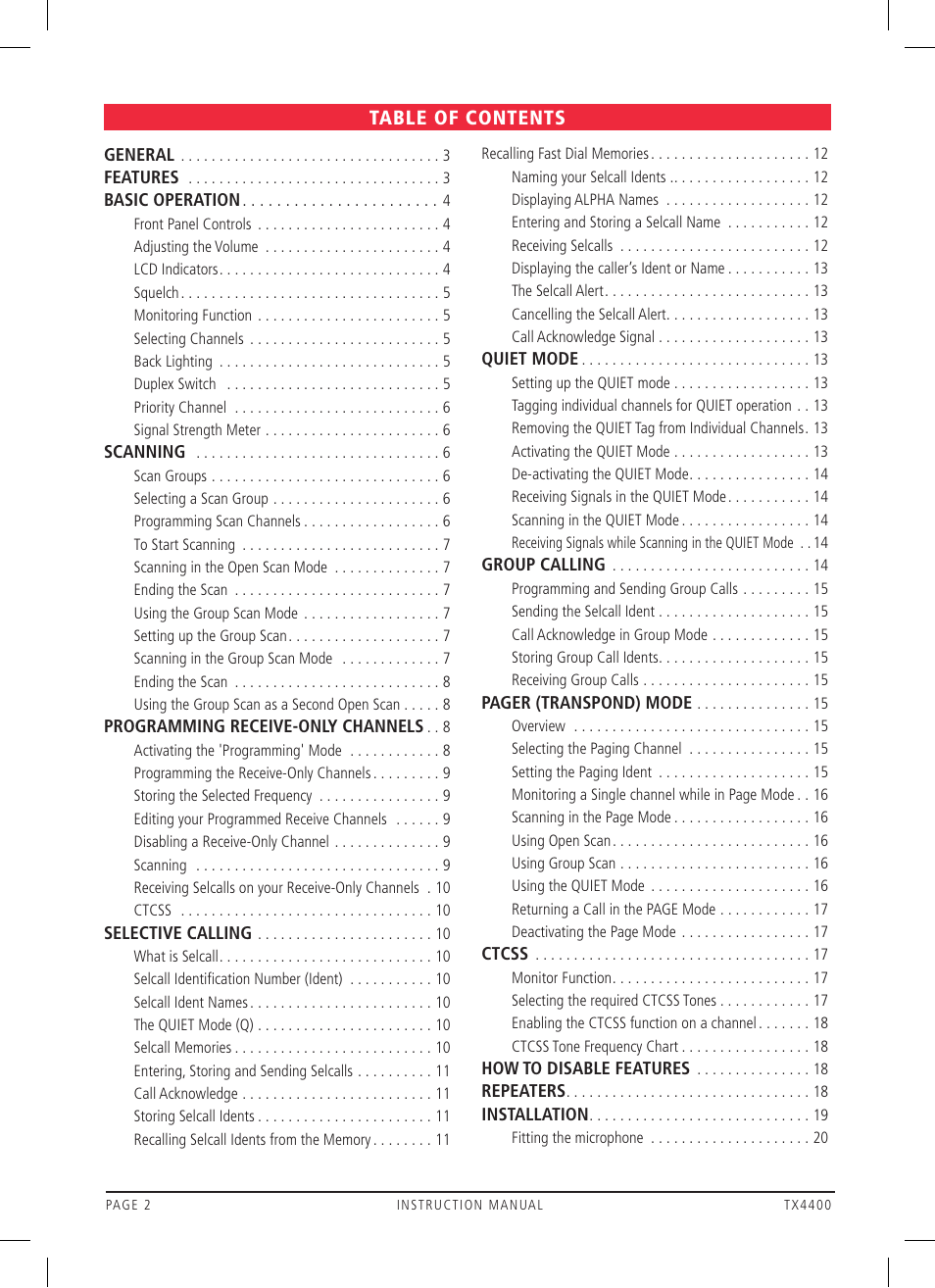 GME TX4400 User Manual | Page 2 / 24