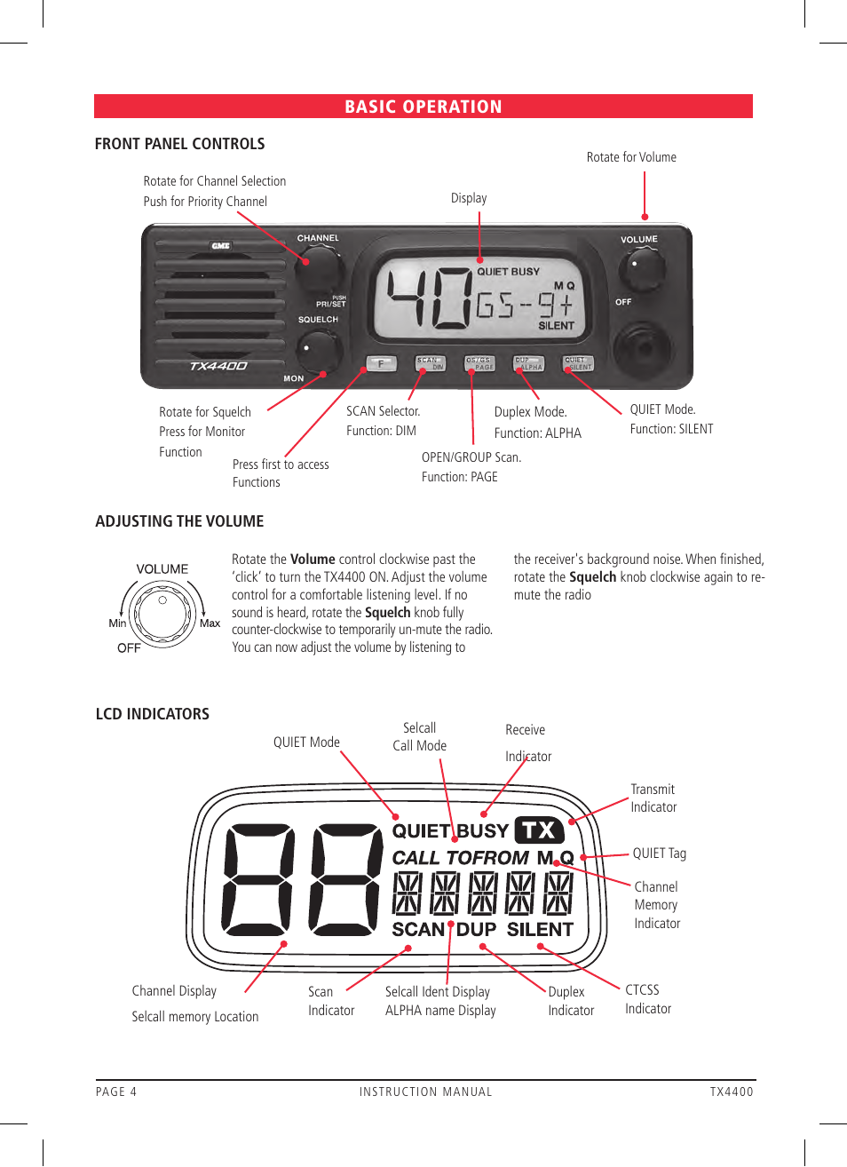 Basic operation | GME TX4400 User Manual | Page 4 / 24