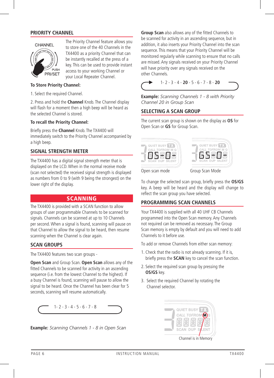 Scanning | GME TX4400 User Manual | Page 6 / 24