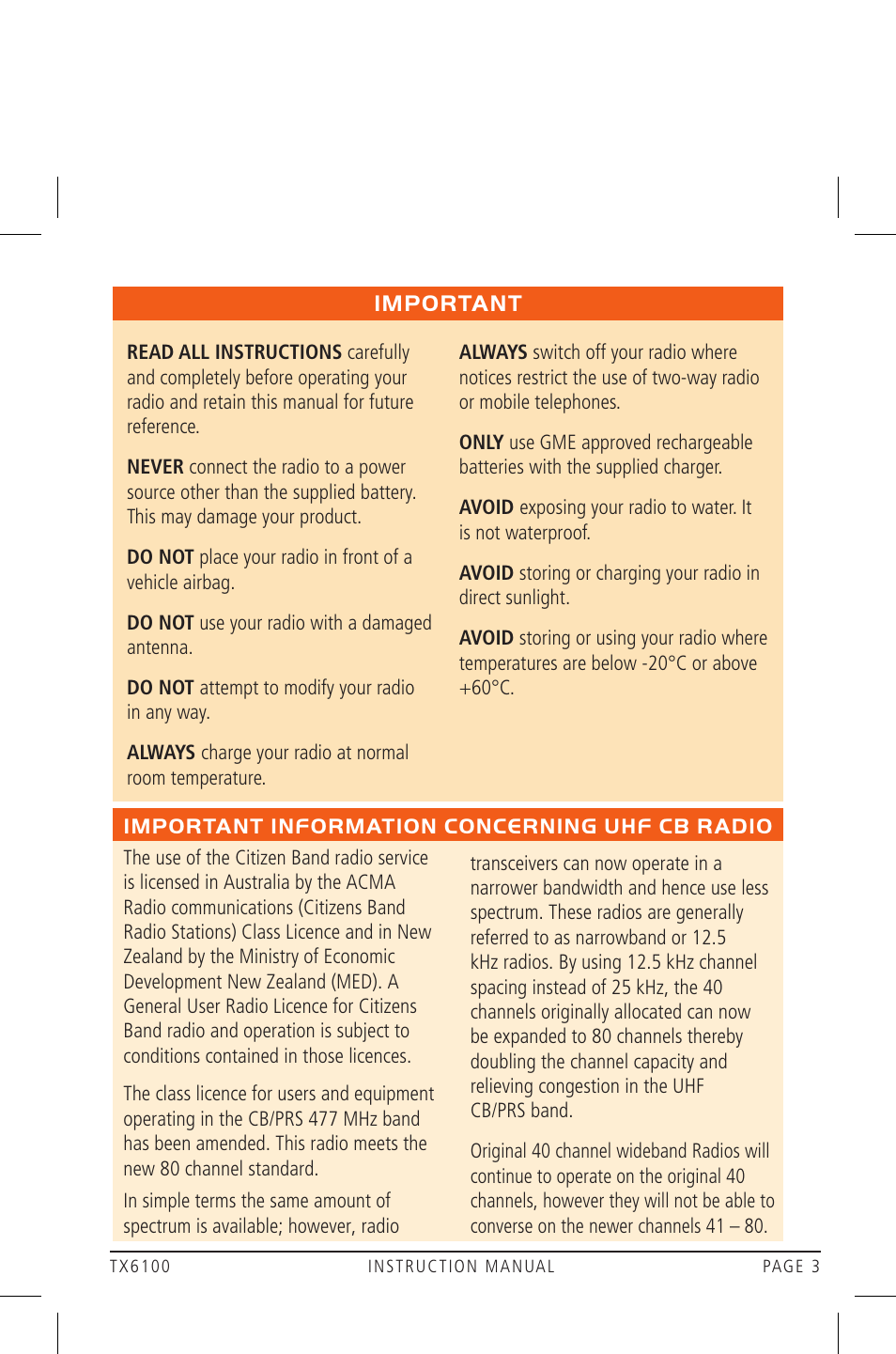 GME TX6100 User Manual | Page 3 / 24