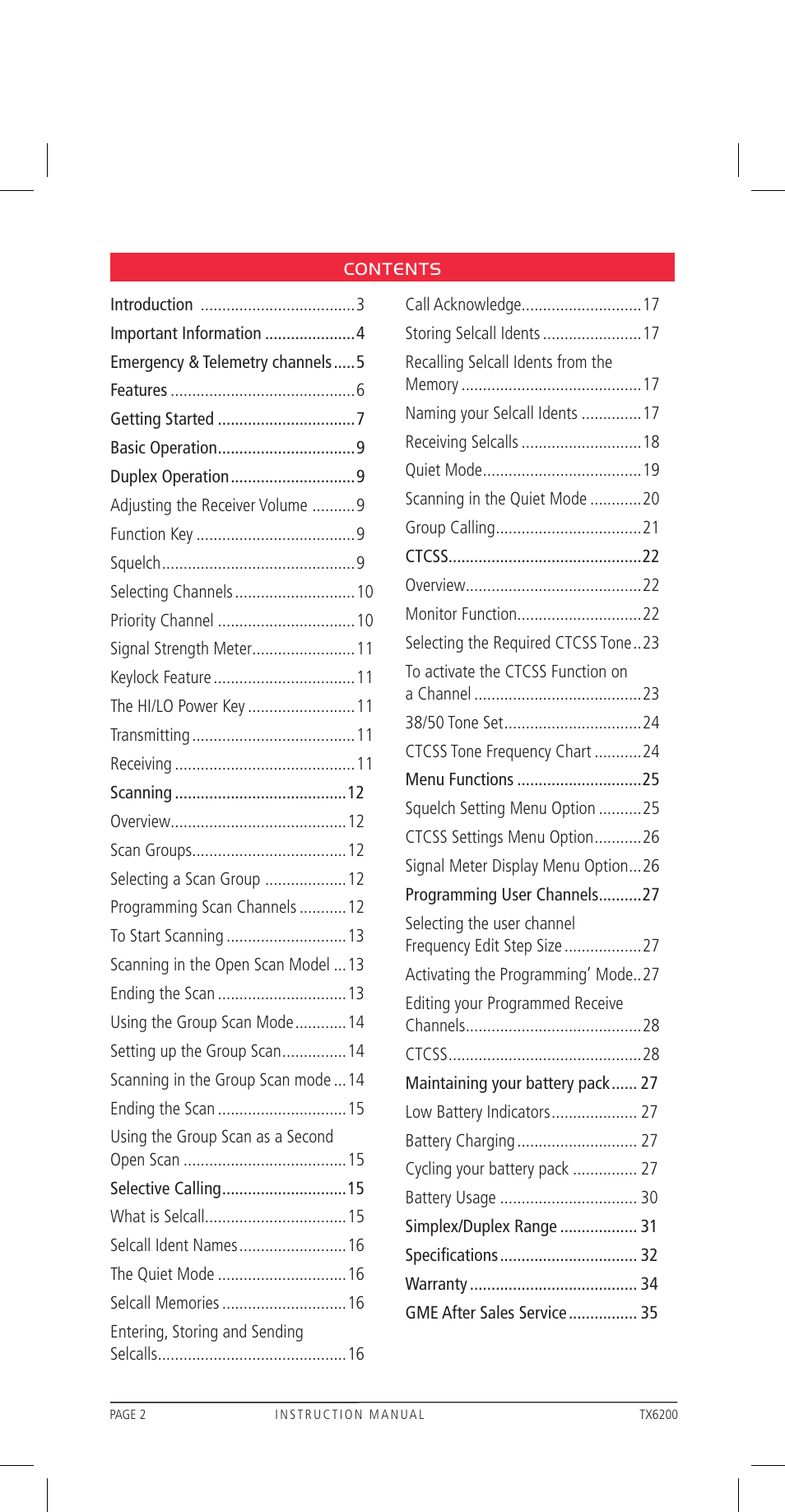 GME TX6200 User Manual | Page 2 / 36