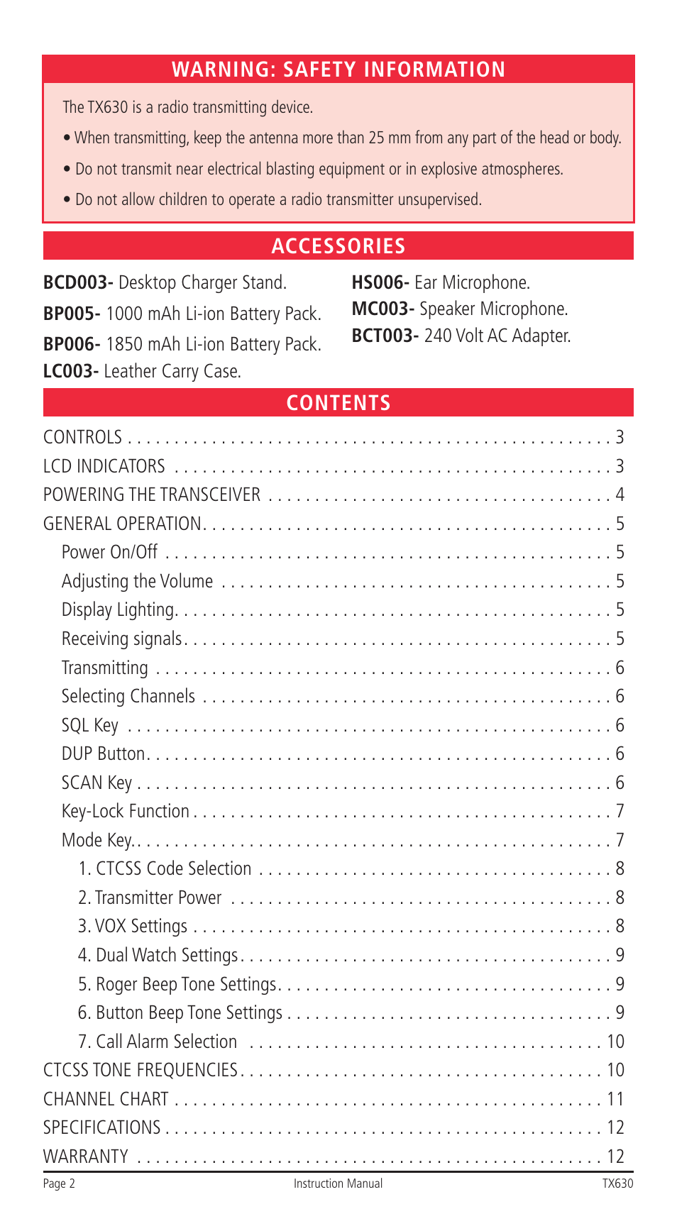 GME TX630 User Manual | Page 2 / 12
