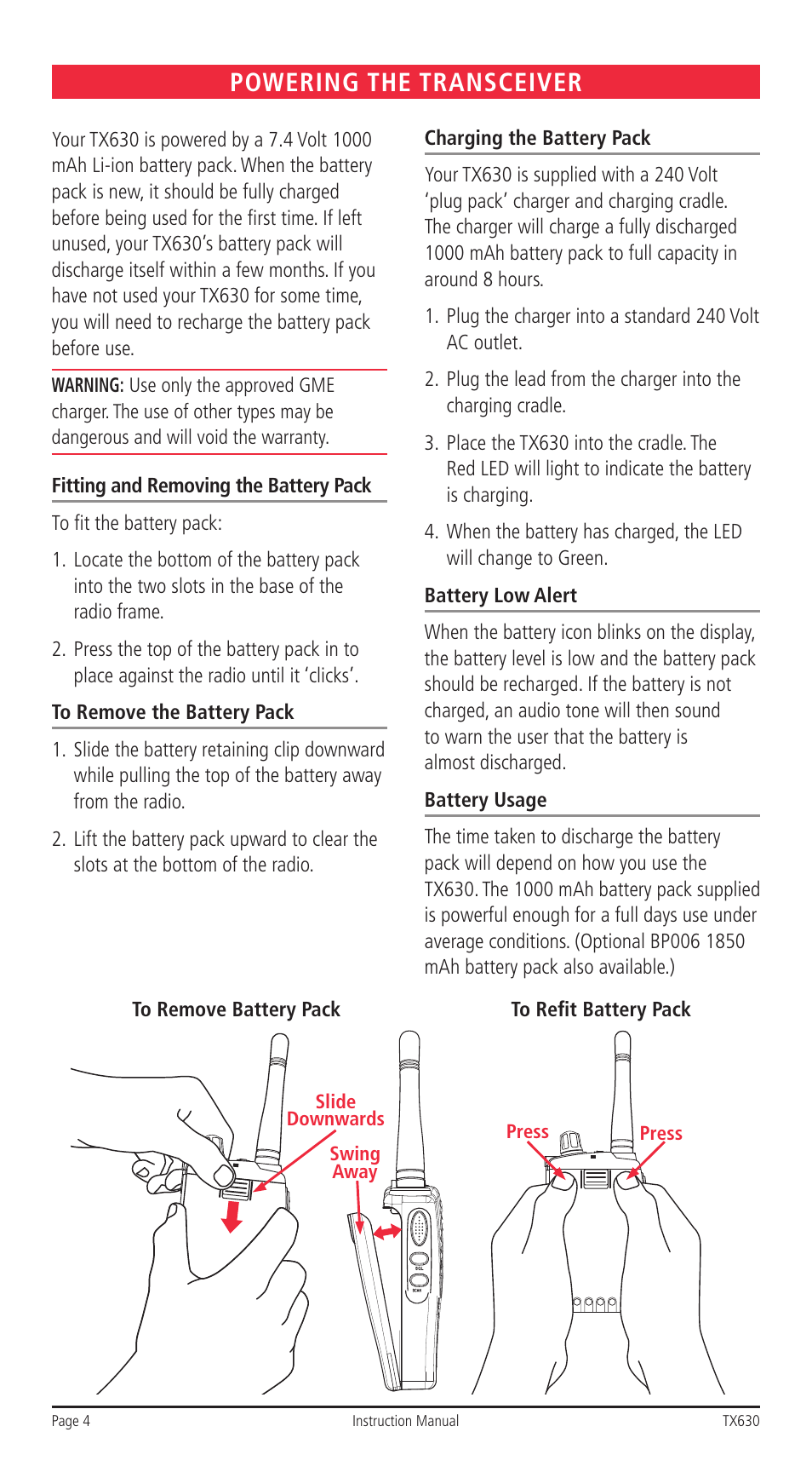 Powering the transceiver | GME TX630 User Manual | Page 4 / 12