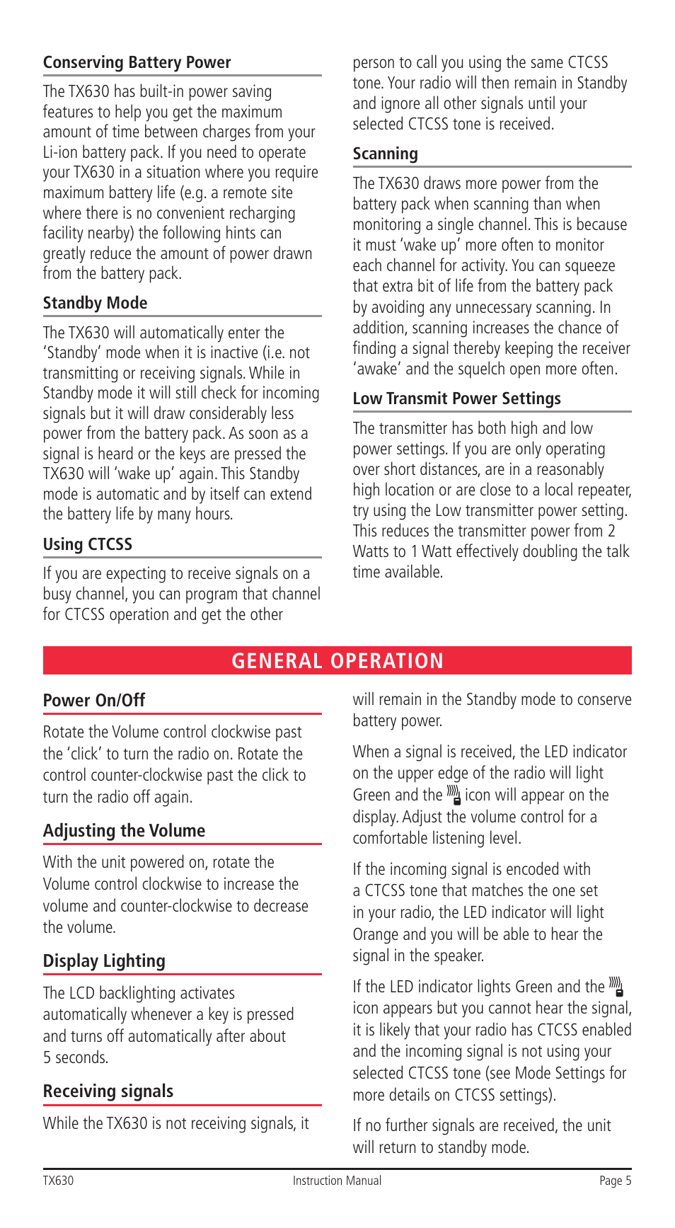 General operation | GME TX630 User Manual | Page 5 / 12