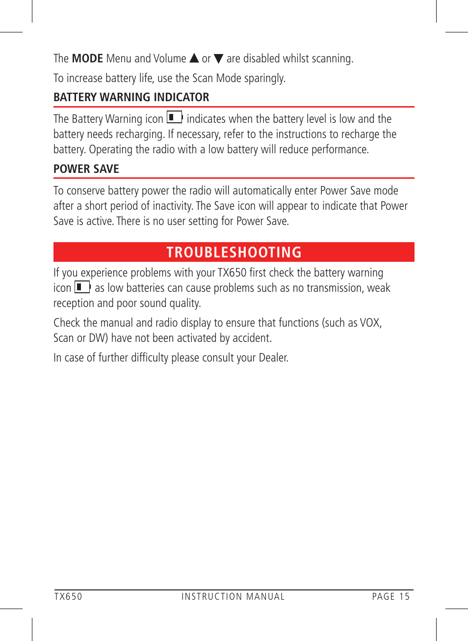 Troubleshooting | GME TX650 User Manual | Page 15 / 20