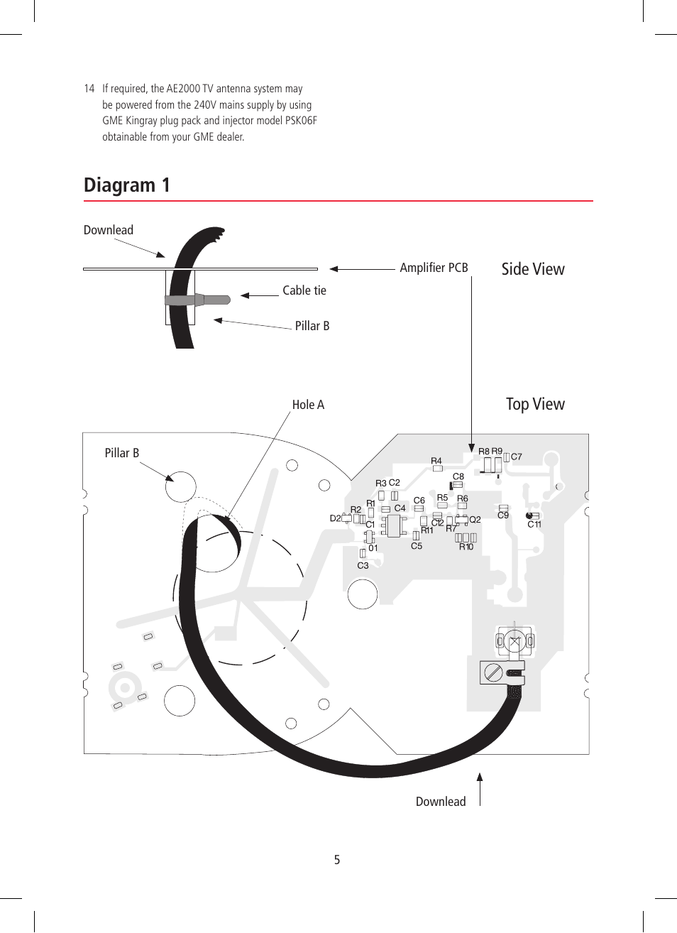 Diagram 1, Side view top view | GME AE2000 User Manual | Page 5 / 8