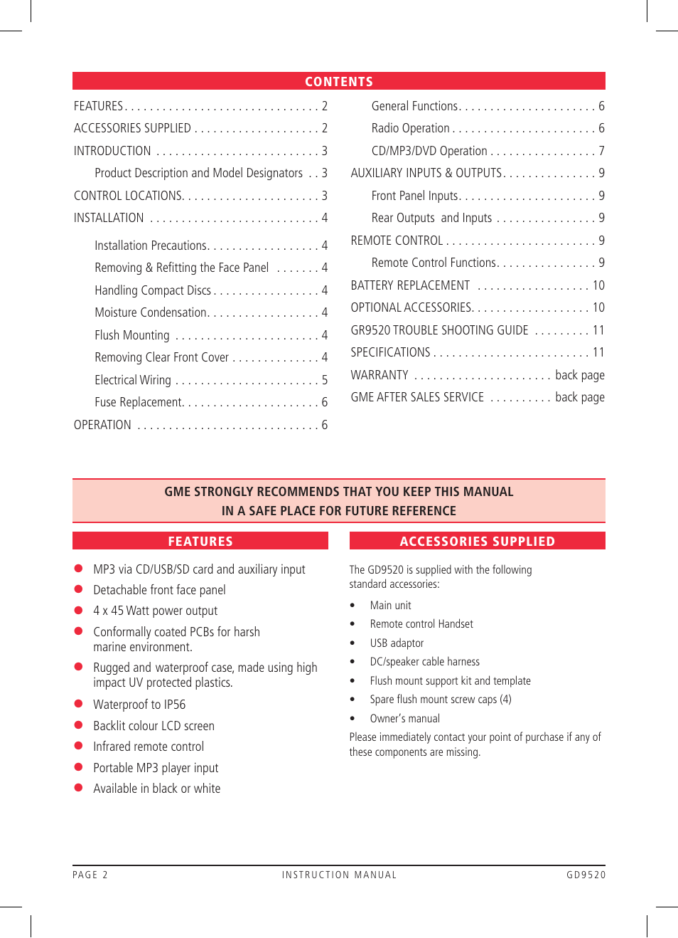 GME GD9520 User Manual | Page 2 / 12