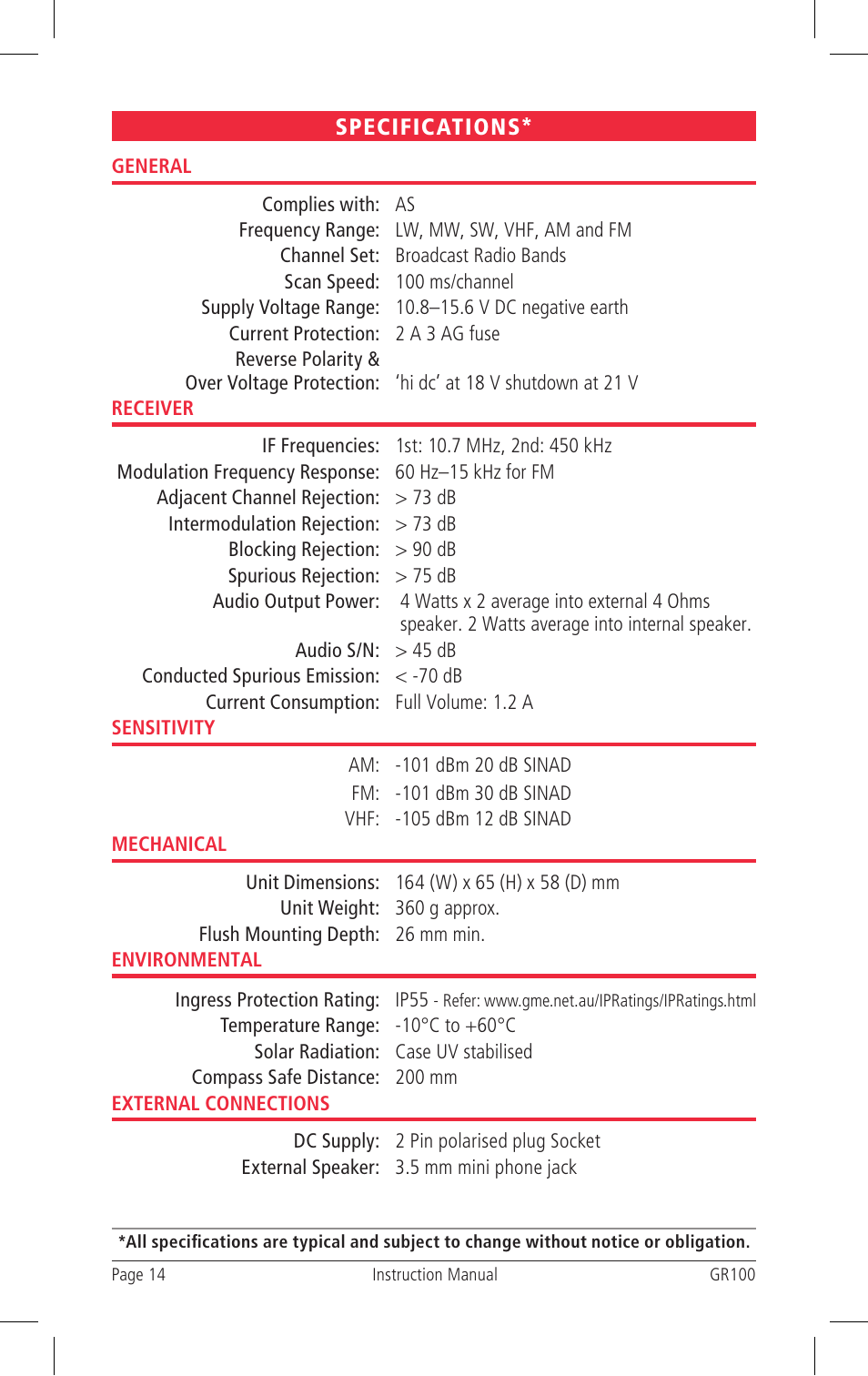 GME GR100 User Manual | Page 14 / 16