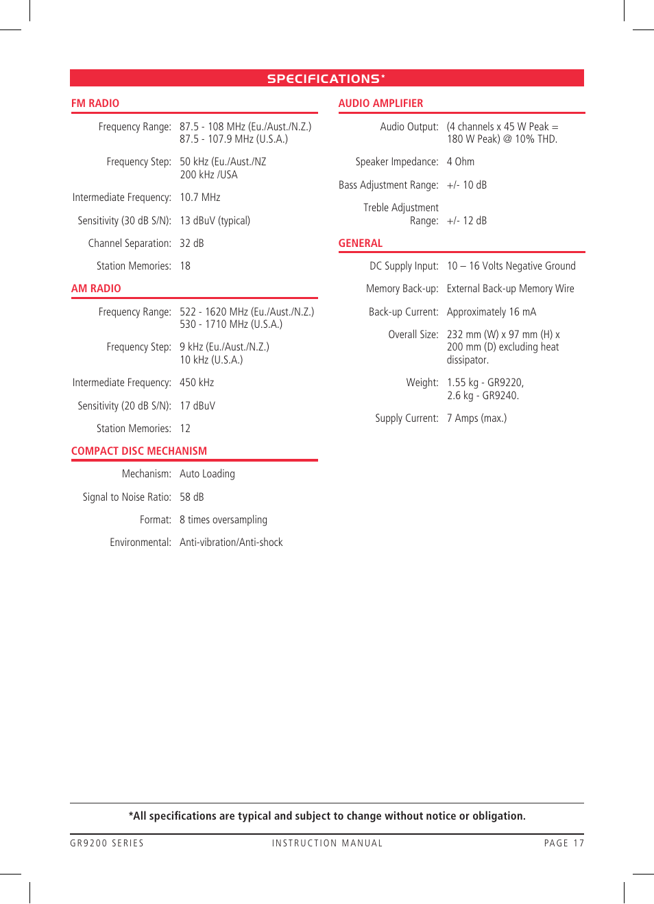 GME GR9240W User Manual | Page 17 / 20