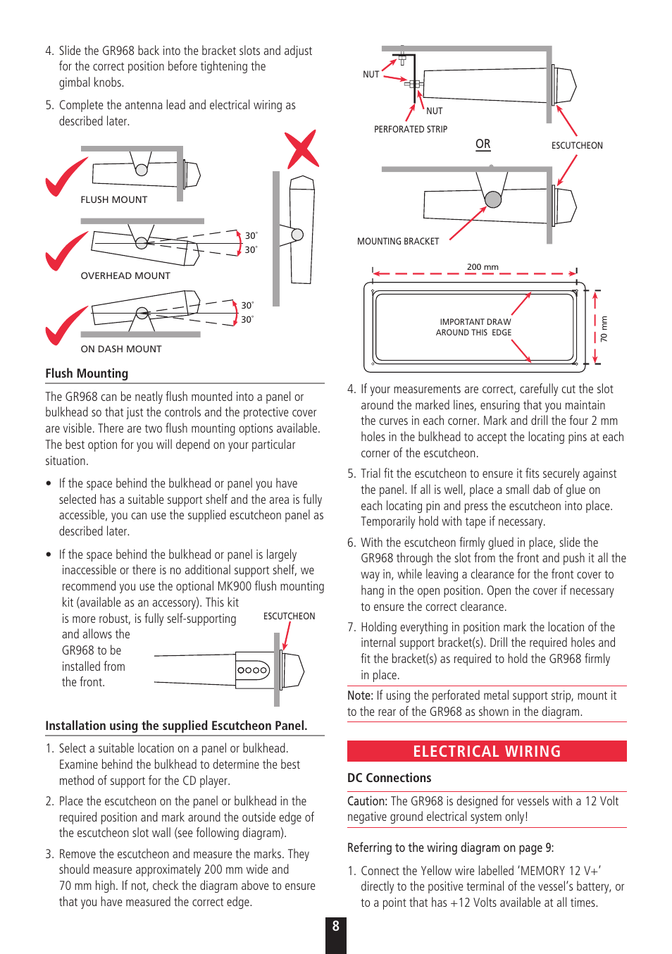 Electrical wiring | GME GR968 User Manual | Page 8 / 12