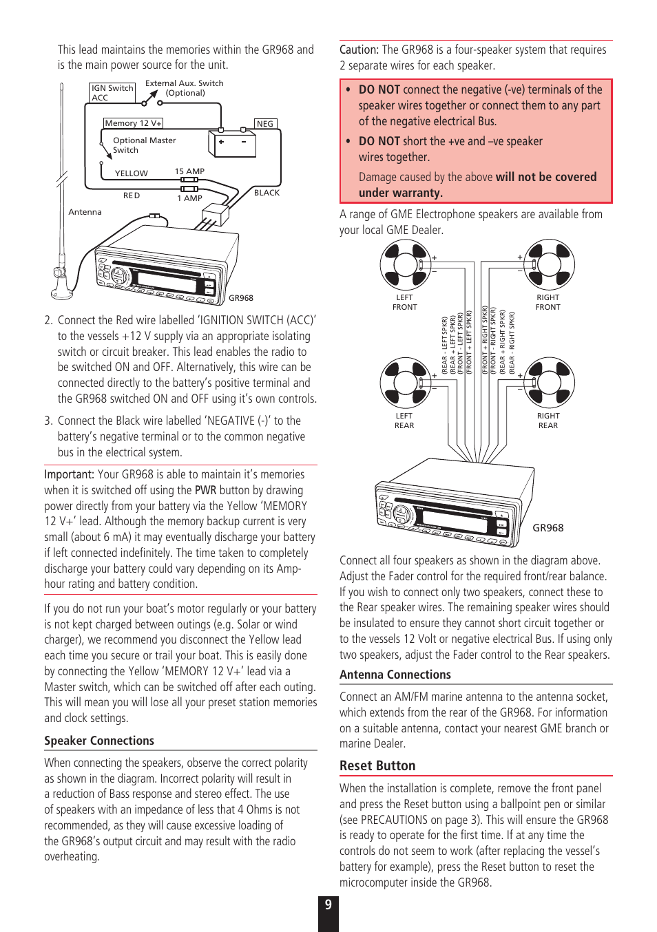 Reset button | GME GR968 User Manual | Page 9 / 12