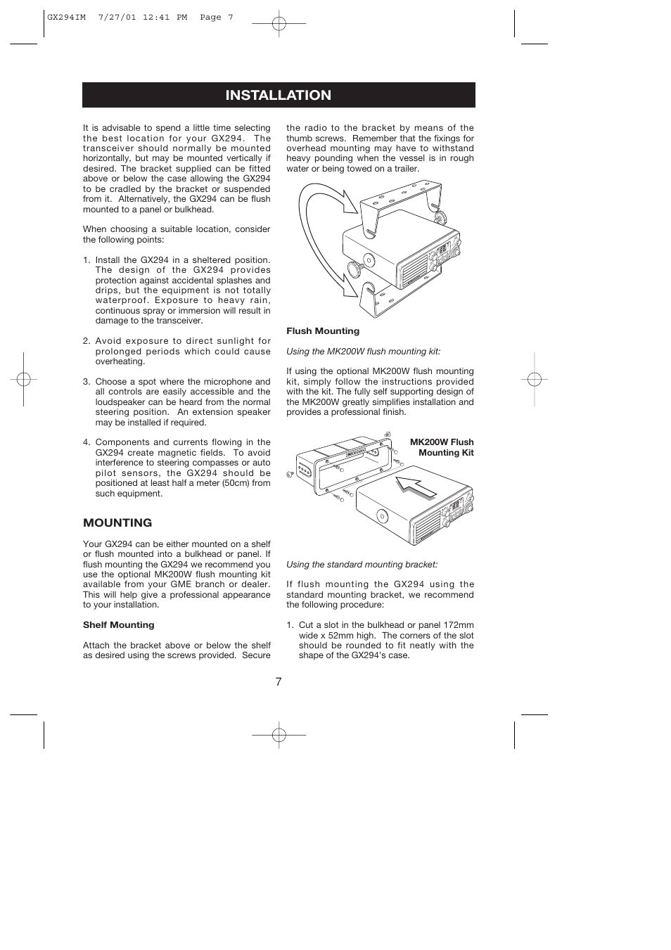 Installation | GME GX294 User Manual | Page 7 / 12