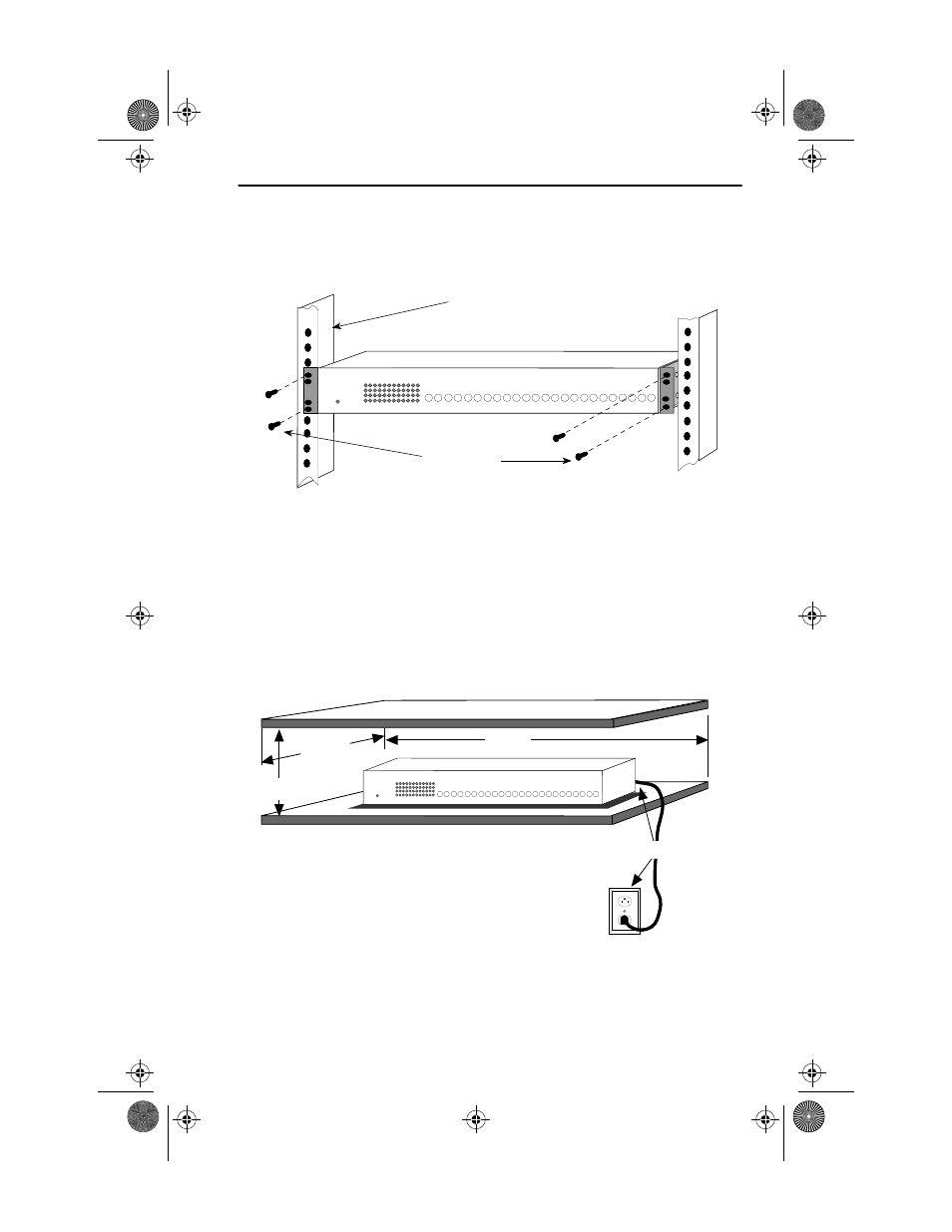 2 free-standing shelf or tabletop installation, 7 ft, Figure 2-3 shelf or tabletop installation | Screws (4) 19-inch rack | Cabletron Systems EMC39-12 User Manual | Page 14 / 33